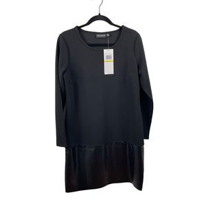 Nina Leonard Crepe Shift Dress Black Medium Polyester Blend Faux Leather